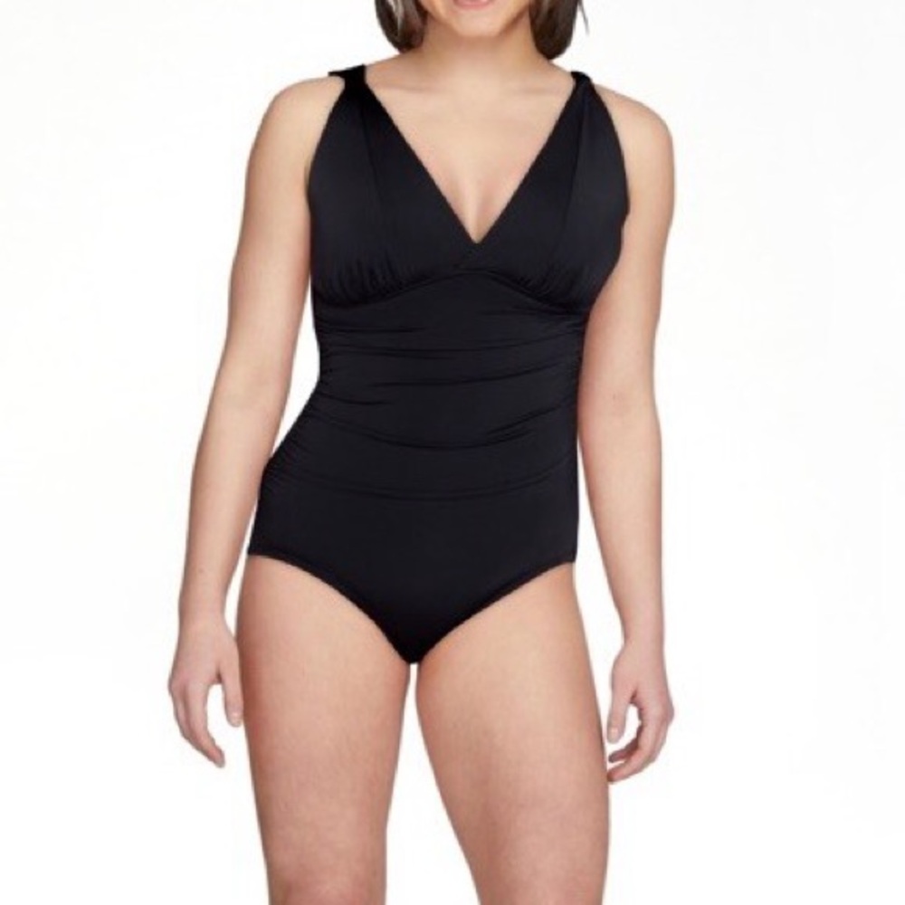 NWT Time & Tru L One Piece Slimming Silhouette Plunge V-neck Bathing Suit